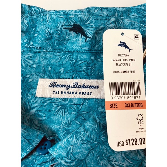 Tommy Bahama Men 3XLB Blue Stretch Bahama Coast Palm Trees Button Down Shirt NEW - Picture 3 of 10
